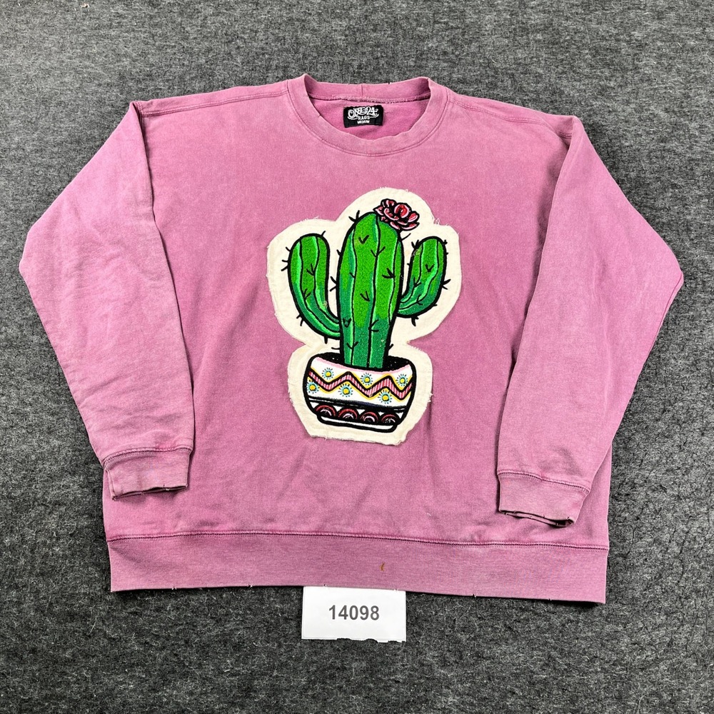 One 24 Rags Sweatshirt Womens M Purple Cactus Patch Cotton Long Sleeve Pullover